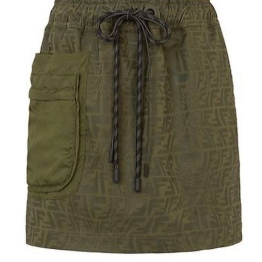 Fendi Olive Mini Skirt with Pocket Detail